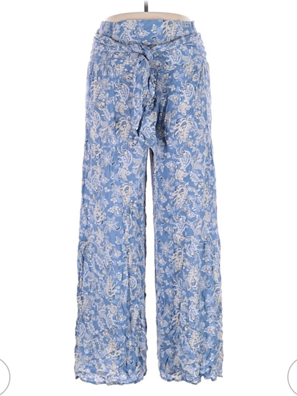 Blue Paisley Pants High Waist Full Leg Flowy Rewash Pants Size Small